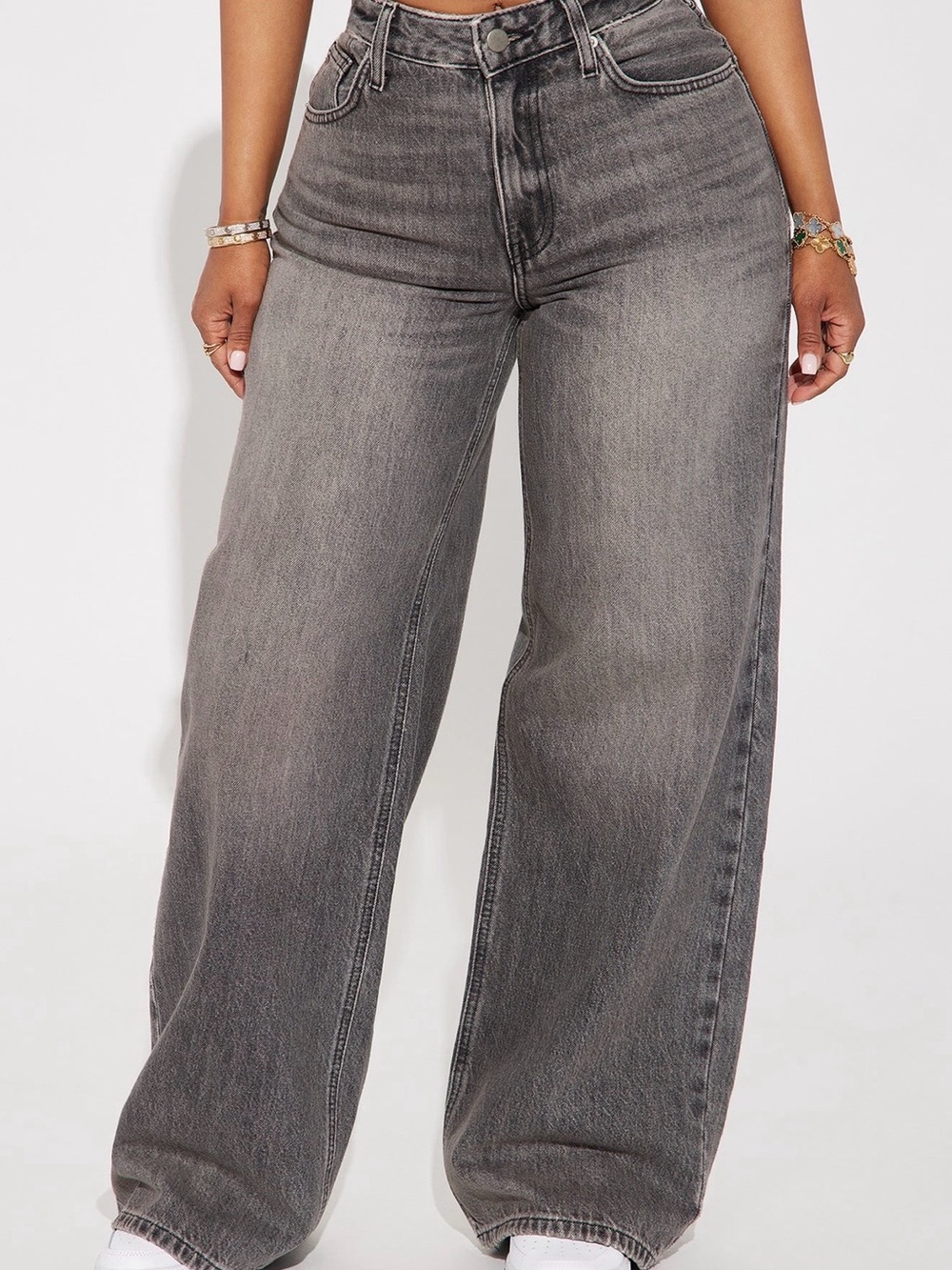 Fashion Nova Wide-Leg High-Rise Jeans — Washed Gray